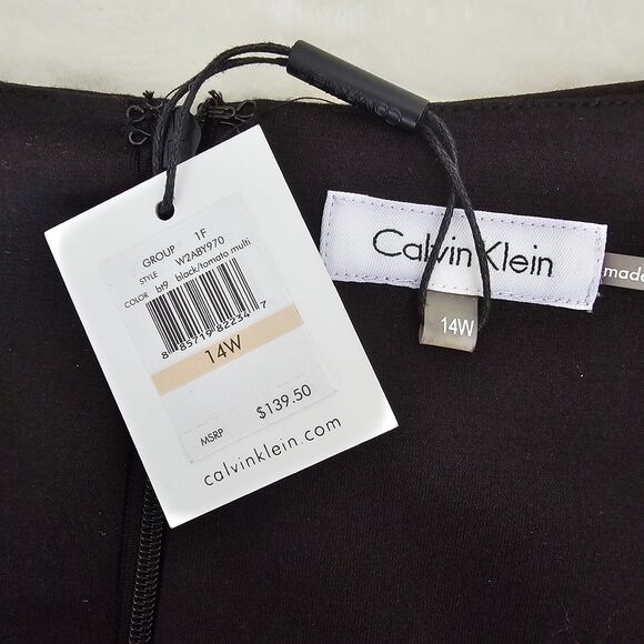 Calvin Klein Plus Size 14W Sheath Dress in Black/Tomato Multi-Color Floral - Picture 4 of 8